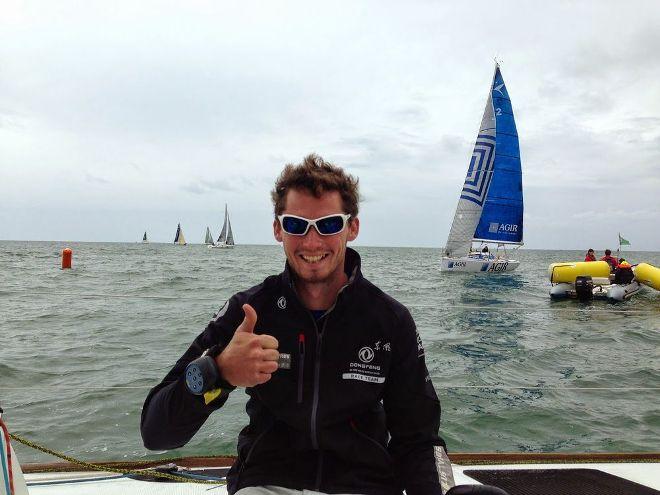 Self-confessed slow starter Jack Bouttell (GAC Concise) broke from the norm and was the first British skipper over the line on port. - Solo Concarneau 2015 © Artemis Offshore Academy